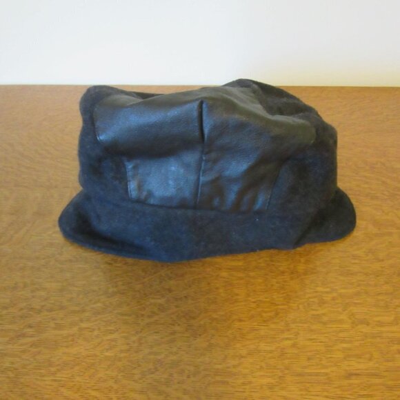 Vintage Coleman Black Leather Wool Cabby Newsboy Hat Earflaps - Picture 3 of 5